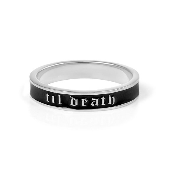 Til Death Black Enamel Band Ring - Picture 1 of 5